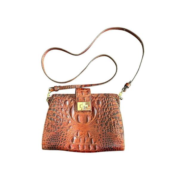 Brahmin Alena pecan brown embossed crossbody small bag purse - Picture 2 of 12